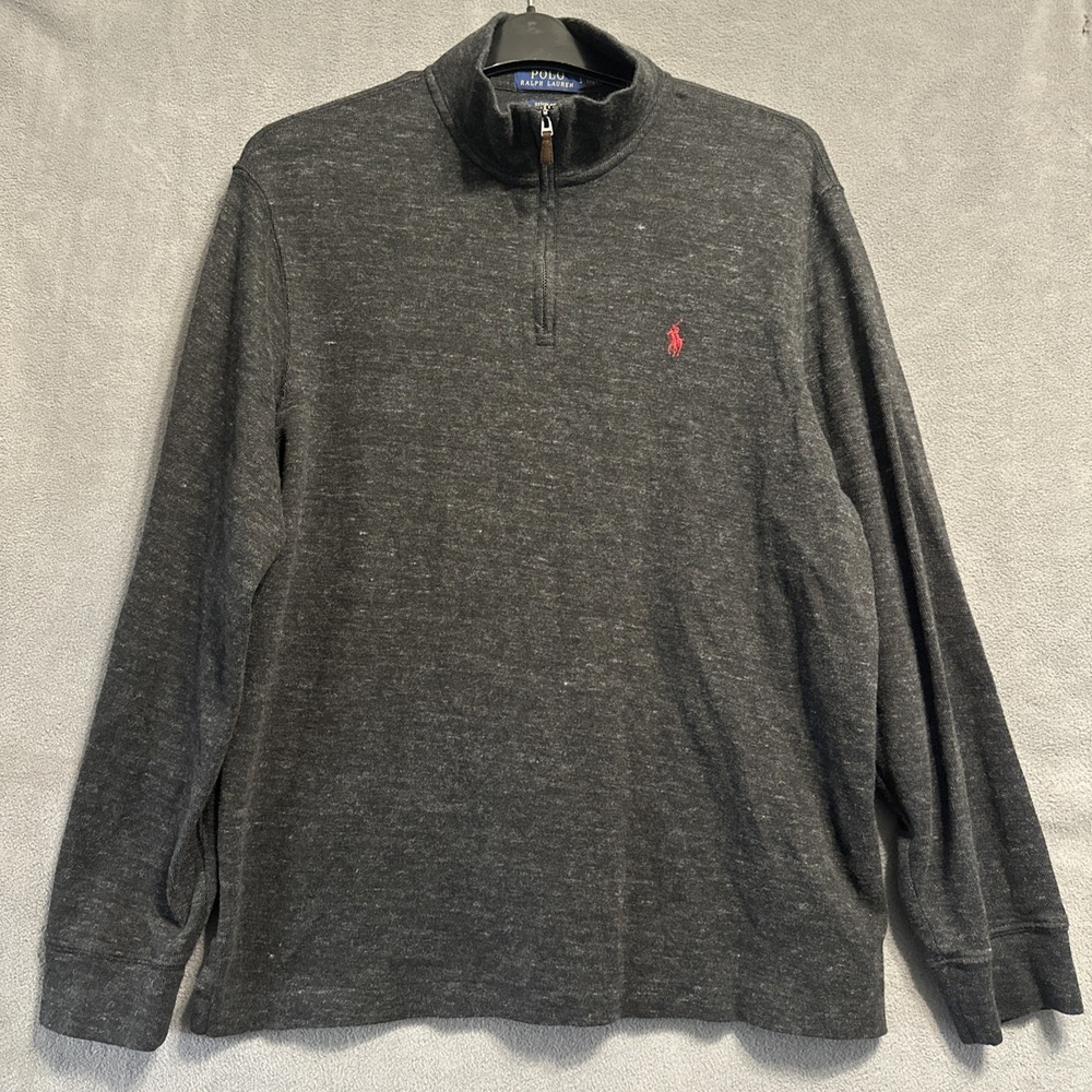 Polo Ralph Lauren Estate Rib 1/4 Zip Pullover Sweater Mens Size L‎ Gray Preppy